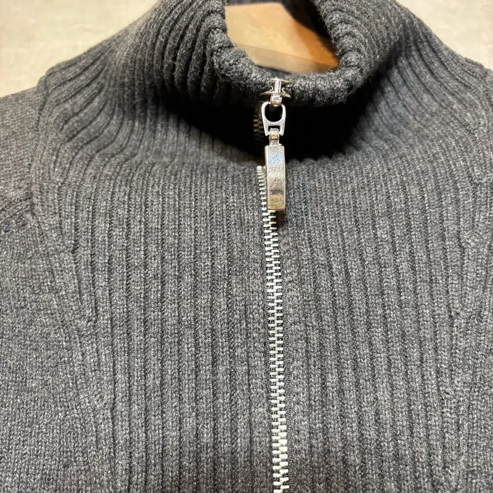 Eddie Bauer Women Sweater M Dark Gray Ribbed Quarter Zip Minimalist Quiet Luxury